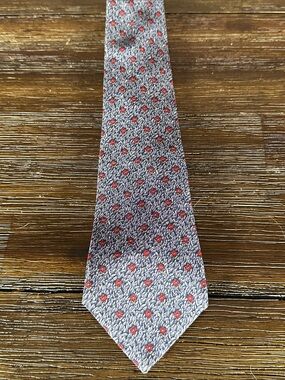 Lanvin Blue & Gray Tie with Red Micro-Dot Motif